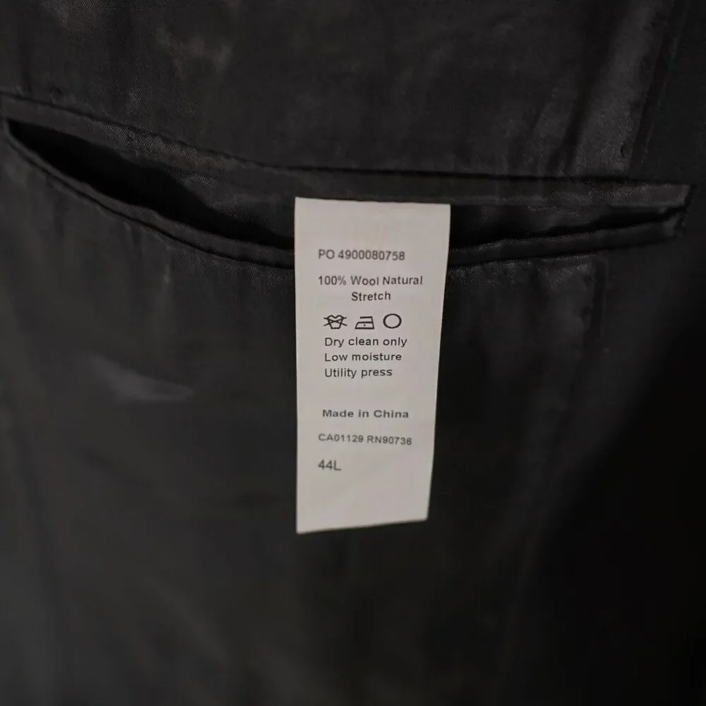 Calvin Klein‎ Black Wool Peak Label 2 Button Blazer / Suit Jacket 40R Tagged 44L